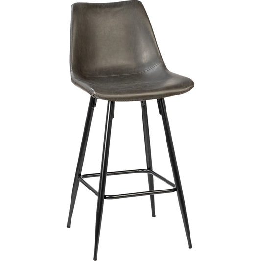 Rufina Counter Stool by Arch & Plane in dark grey upholstery, black metal legs. Made from pu leather upholstery, iron frame in a traditional style.