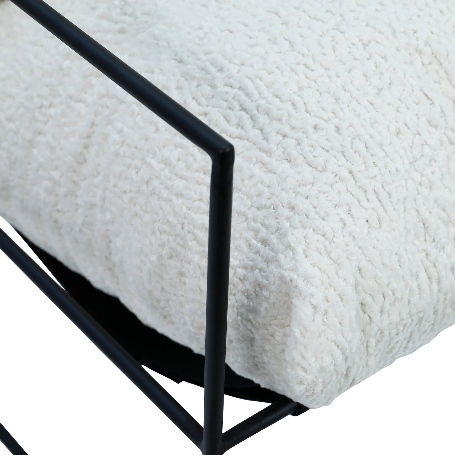 005 SI-1924340 | Closeup | White Sheep Skin Upholstered Arm Chair by Arch & Plane in natural white, black and upholstered. Made from sheepskin in a modern style.