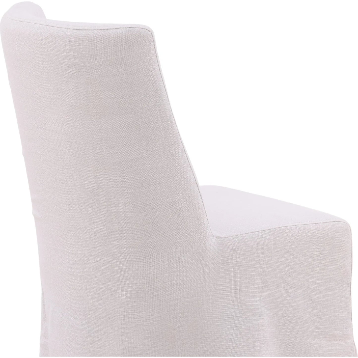 006 SI-2075276 | Closeup | Bradford White Linen Slipcovered Dining Chair by Arch & Plane in white, off-white and off-white upholstery finish. Made from birch hardwood, performance fabric linen upholstery in a modern style.