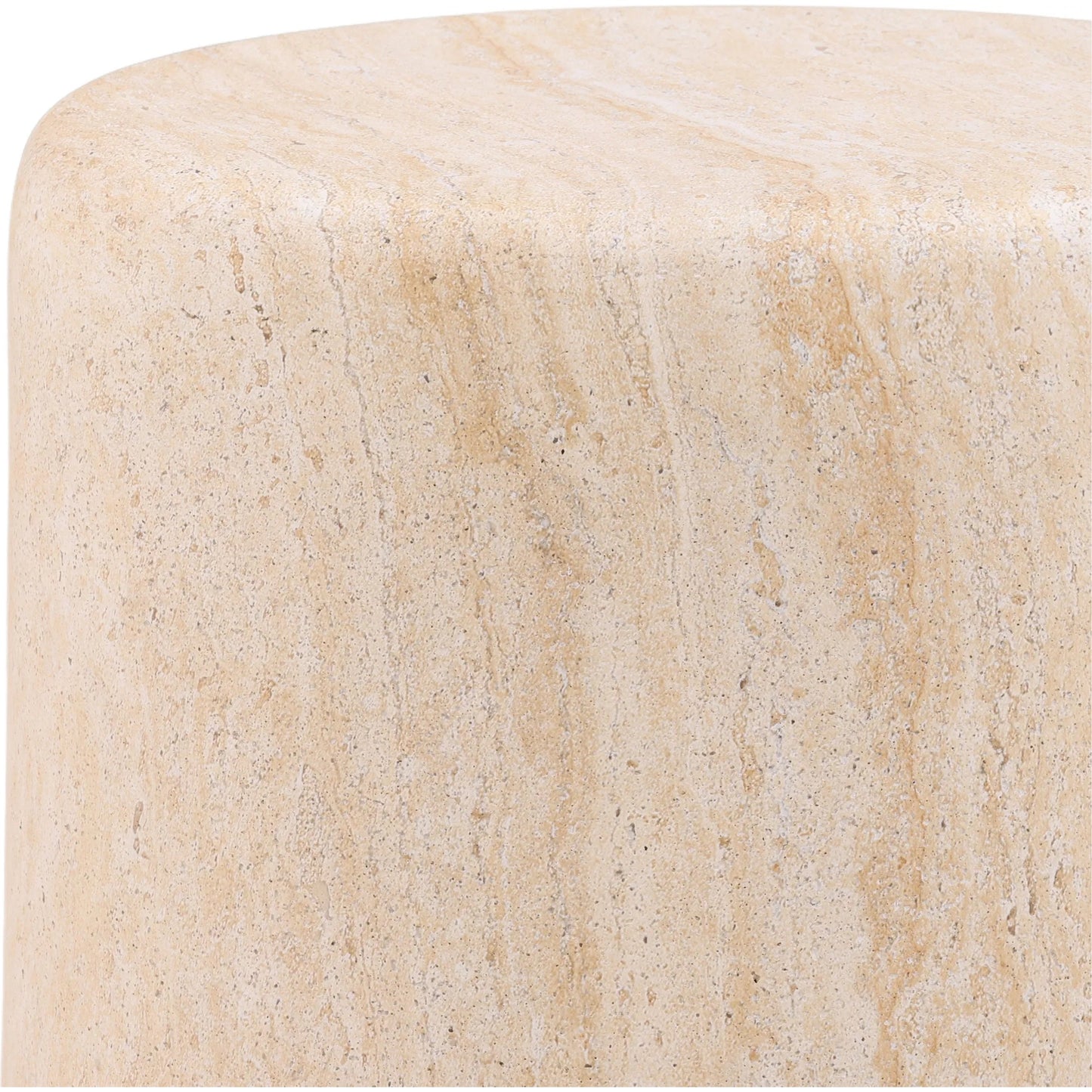 003 SI-2532800 | Closeup | Kiley Outdoor Side Table by Arch & Plane in faux travertine. Made from lightweight concrete in a unique style.