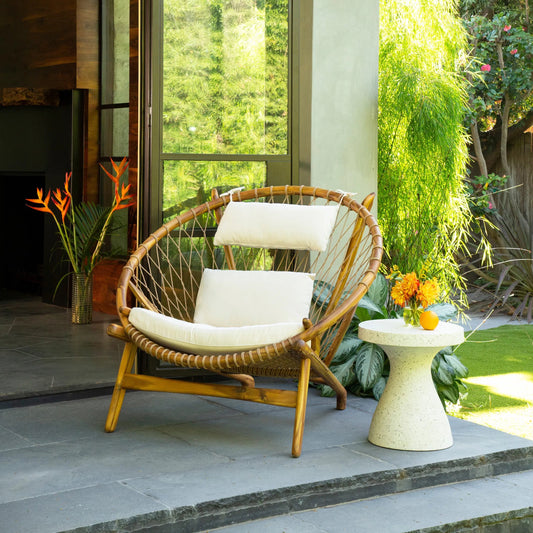 Fleta Terrazzo Indoor/Outdoor Side Table by Arch & Plane in off white. Made from terrazzo in a modern style.