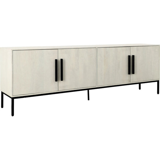Hepworth Sideboard by Arch & Plane in antique whitewash, black metal. Made from mango wood in a transitional style.
