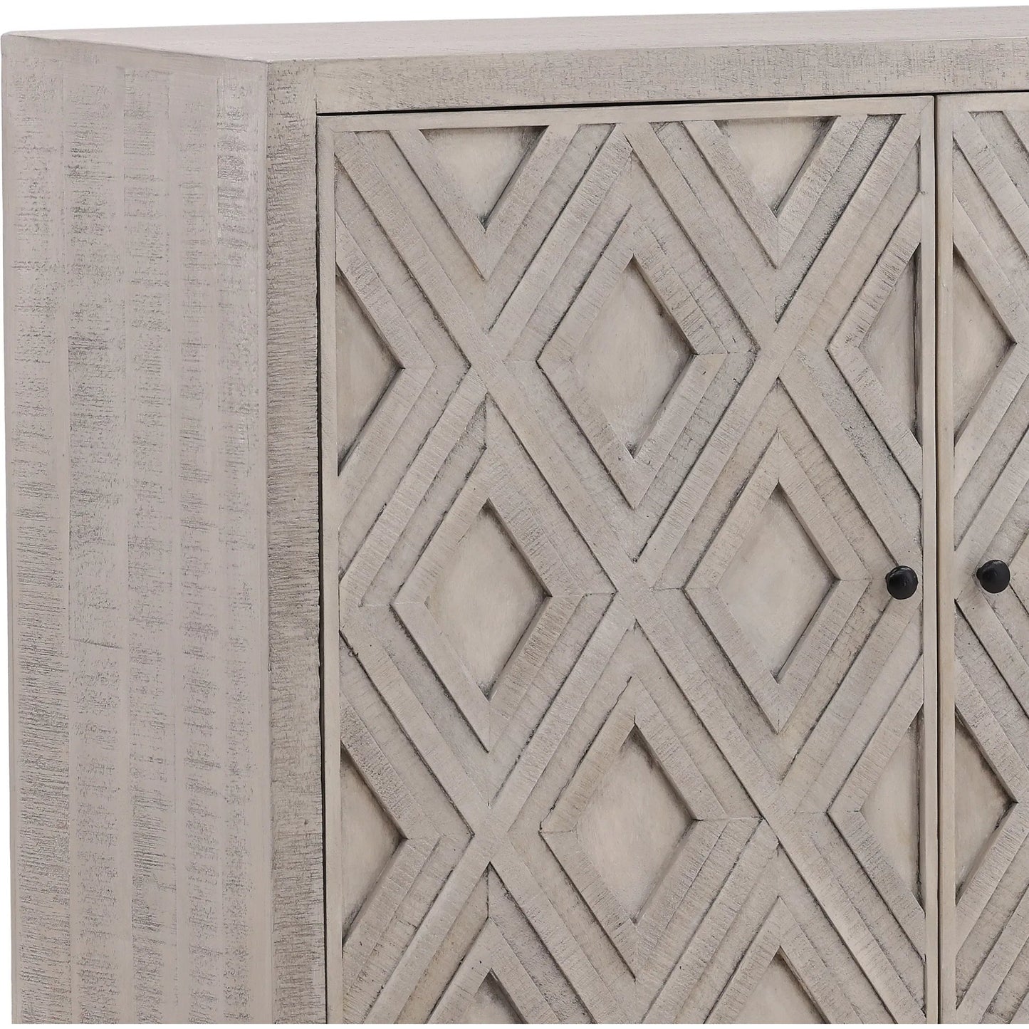 006 SI-2075434 | Closeup | Selene Geometric Sideboard by Arch & Plane in brown and light grey wash sealed finish. Made from reclaimed mango wood, iron in a modern style.