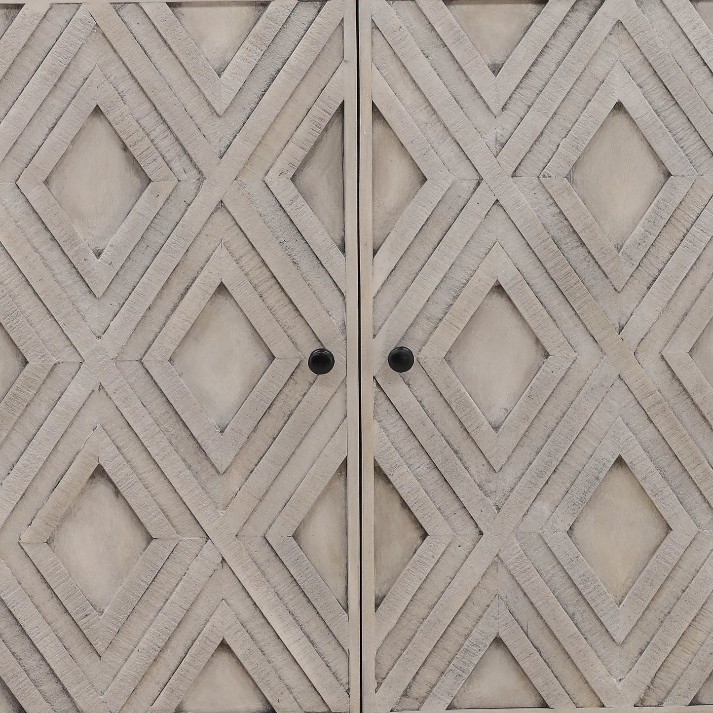 007 SI-2075434 | Closeup | Selene Geometric Sideboard by Arch & Plane in brown and light grey wash sealed finish. Made from reclaimed mango wood, iron in a modern style.