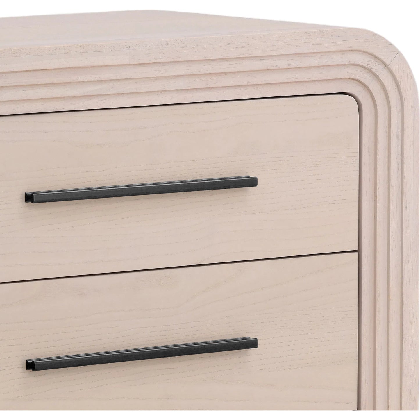 007 SI-2350585 | Closeup | Rene Dresser by Arch & Plane in bleach natural, black handles. Made from rubber wood, oak veneer in a transitional style.