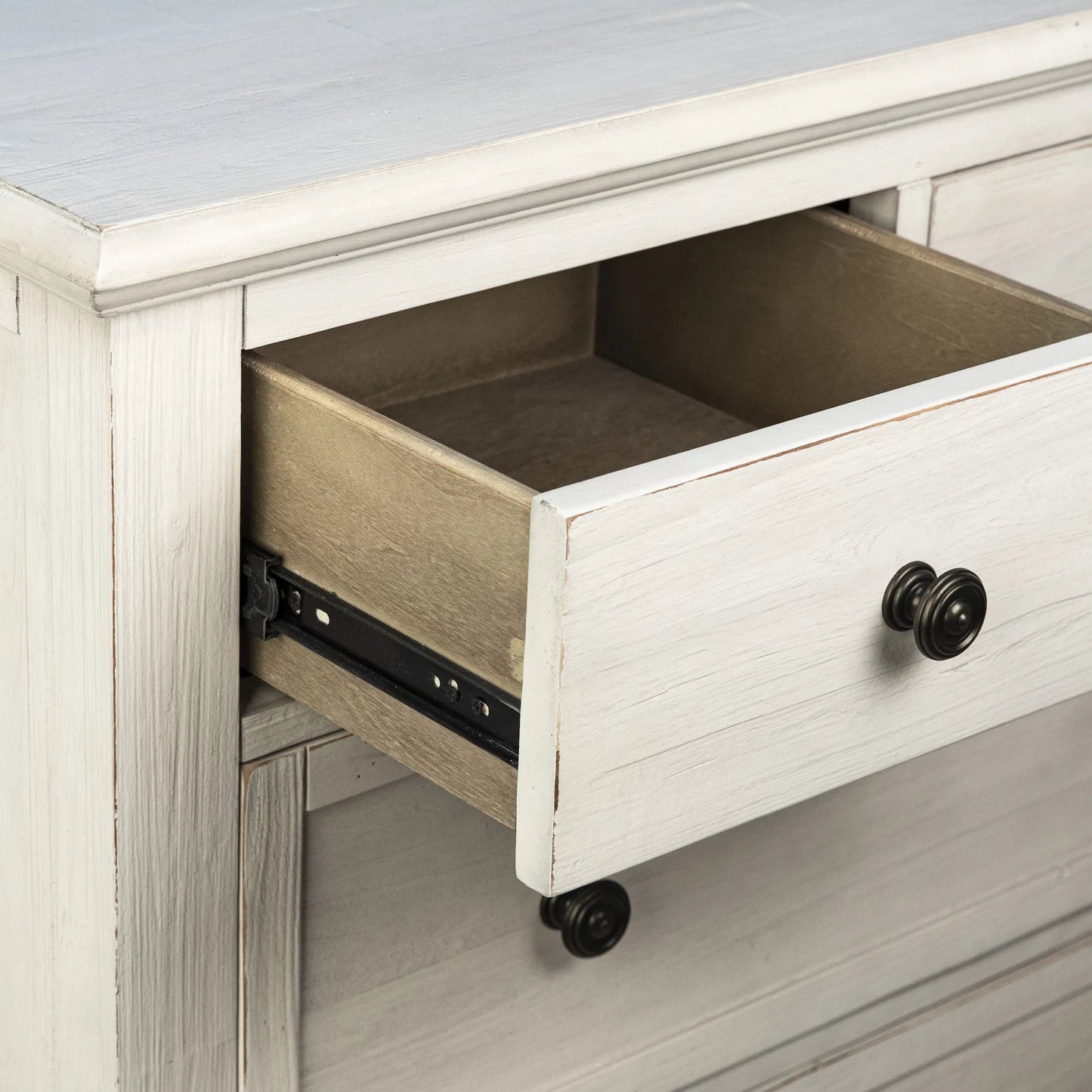 006 SI-1924400 | Closeup | Dontae Reclaimed Acacia White-Washed Coastal Dresser by Arch & Plane in white wash. Made from relaimed acacia in a modern style.