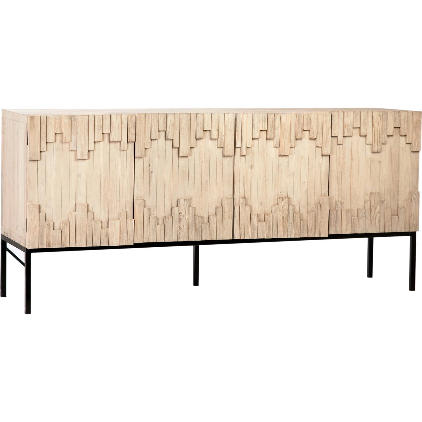 001 SI-2075342 | Primary Silo | Imani Hand Carved Sideboard by Arch & Plane in natural, light brown, black and light warm wash finish. Made from reclaimed pine wood, iron in a modern style.