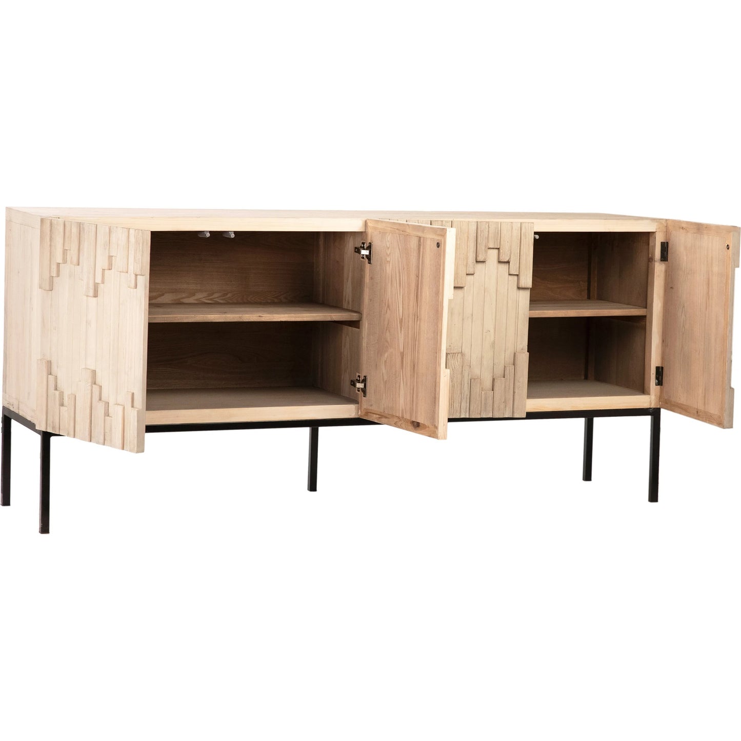 002 SI-2075342 | Additional Silo | Imani Hand Carved Sideboard by Arch & Plane in natural, light brown, black and light warm wash finish. Made from reclaimed pine wood, iron in a modern style.