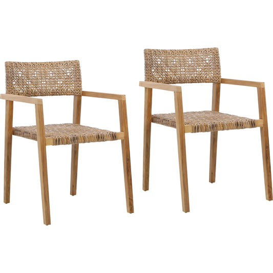 Charles Outdoor Natural Teak and Rattan Arm Chair, Set of 2 by Arch & Plane in natural medium brown, medium brown and woven. Made from teak in a cottage & farmhouse style.