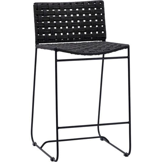 Leonard Outdoor Flat Rope Counter Stool by Arch & Plane in black and woven. Made from iron in a modern style.