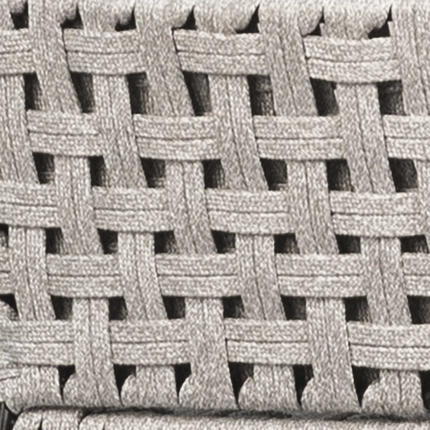 002 SI-2075445 | Closeup | Indra Indoor/Outdoor Woven Rope Counter Stool by Arch & Plane in sand, brown, cream and natural cream color rope, powder coated black finish. Made from iron, wide polyethylene flat rope in a modern style.