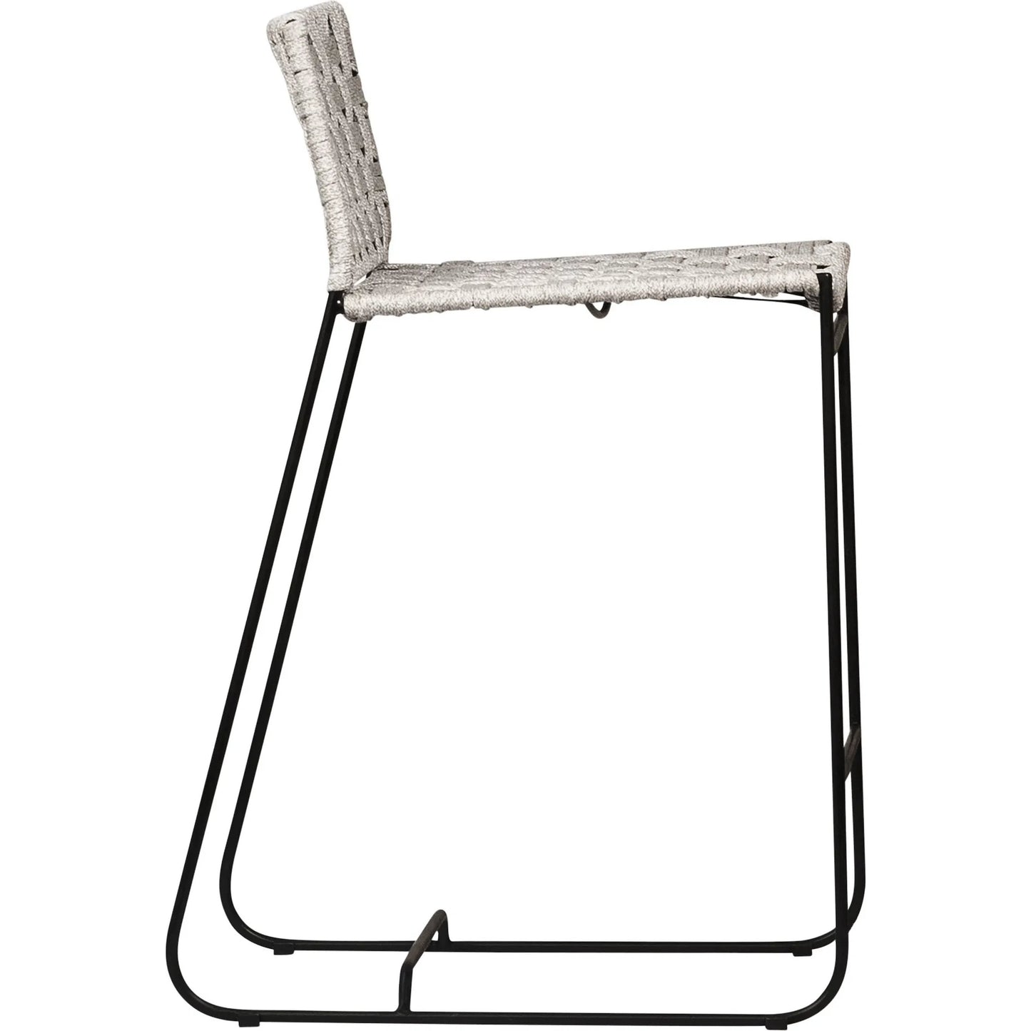 003 SI-2075445 | Unknown | Indra Indoor/Outdoor Woven Rope Counter Stool by Arch & Plane in sand, brown, cream and natural cream color rope, powder coated black finish. Made from iron, wide polyethylene flat rope in a modern style.