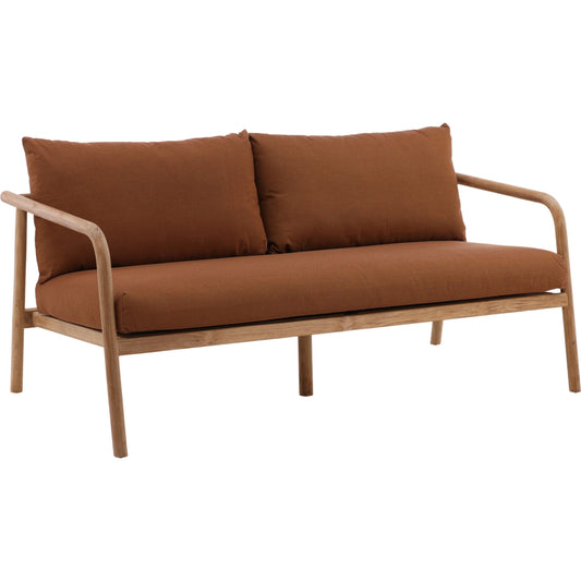 Aimee Outdoor Sofa by Arch & Plane in sienna, natural. Made from solution-dyed acrylic fabric, teak wood in a transitional style.
