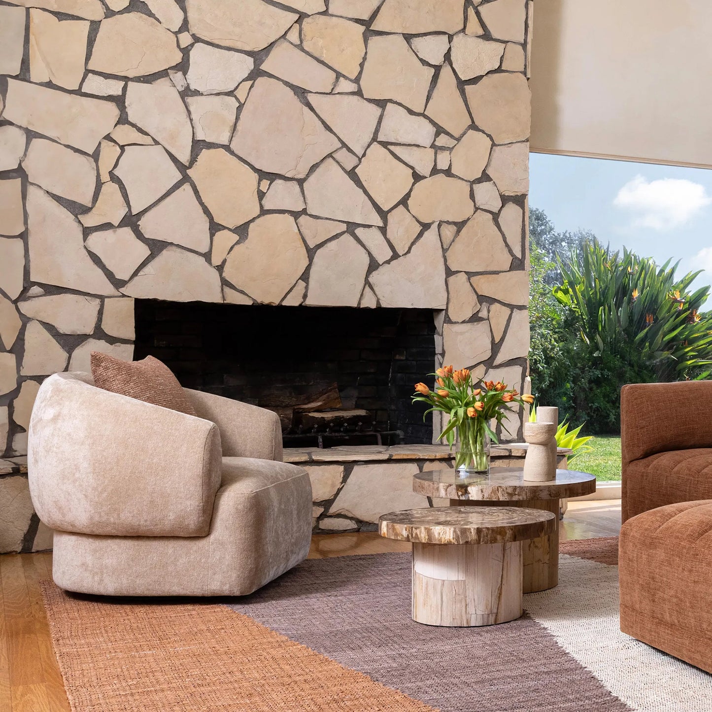 004 SI-2440555 | Lifestyle | June Side Table by Arch & Plane in natural. Made from petrified wood in a cottage & farmhouse style.