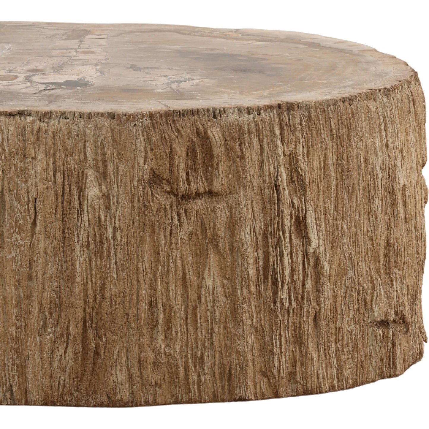 004 SI-2532847 | Closeup | Aleah Coffee Table by Arch & Plane in light natural. Made from petrified wood in a unique style.