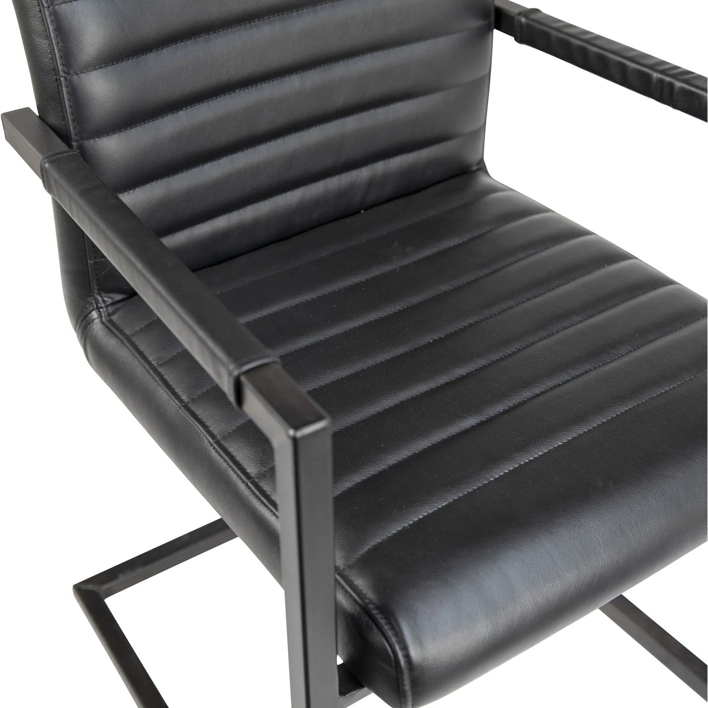 004 SI-1924438 | Closeup | Tess Black Leather Dining Arm Chair by Arch & Plane in black. Made from top grain leather in a modern style.