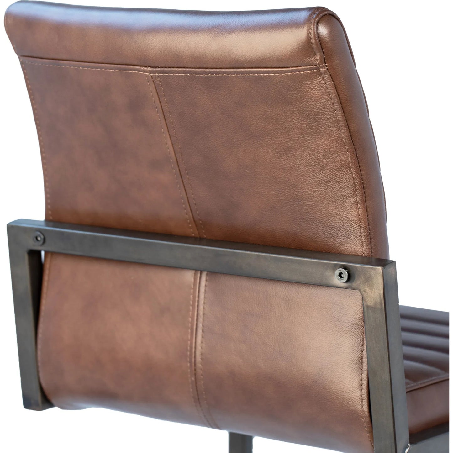 006 SI-1924442 | Closeup | Tess Leather Counter Stool in Vintage Brown by Arch & Plane in vintage brown, black. Made from top grain leather in a modern style.