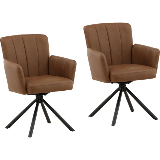 Stefano Dining Chair (Set of 2) by Arch & Plane in cognac. Made from vegan leather, iron in a traditional style.