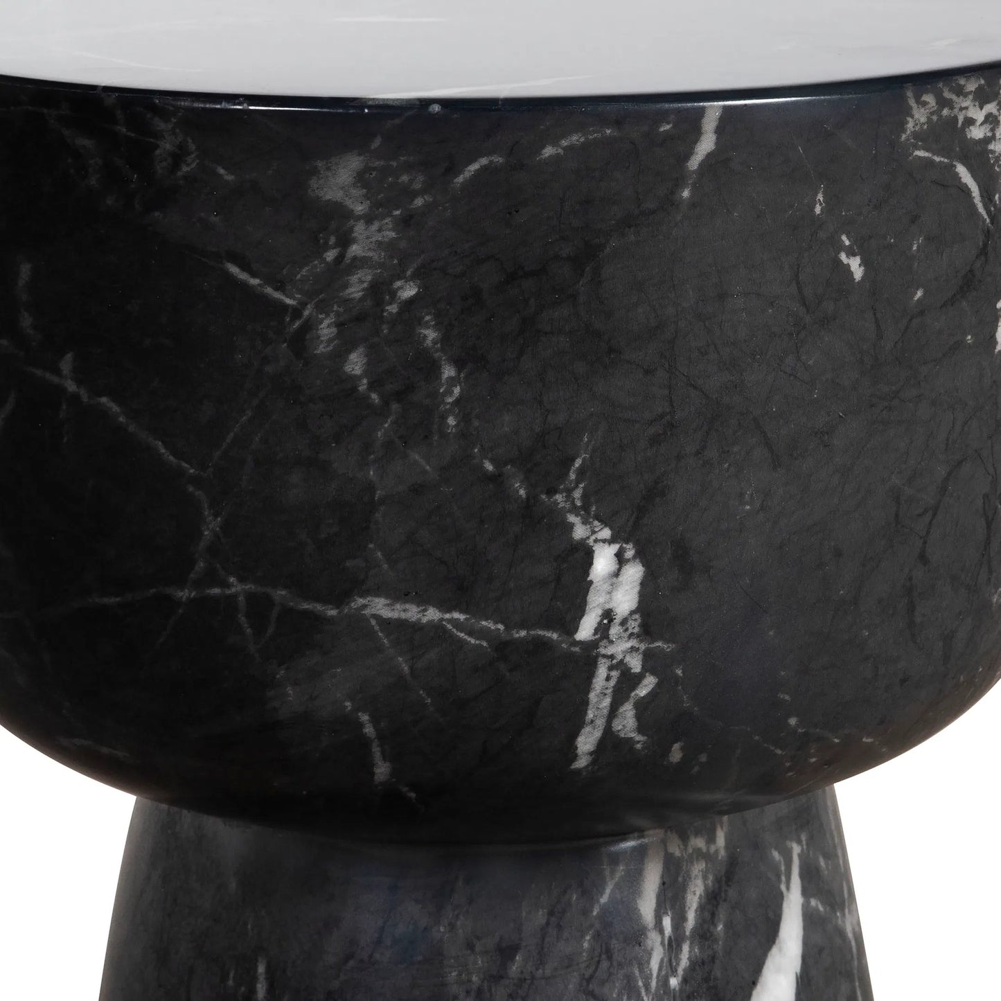 002 SI-2075267 | Closeup | Benton Faux Marble Side Table by Arch & Plane in black, white and water-transferred black marble print finish. Made from lightweight concrete in a modern style.