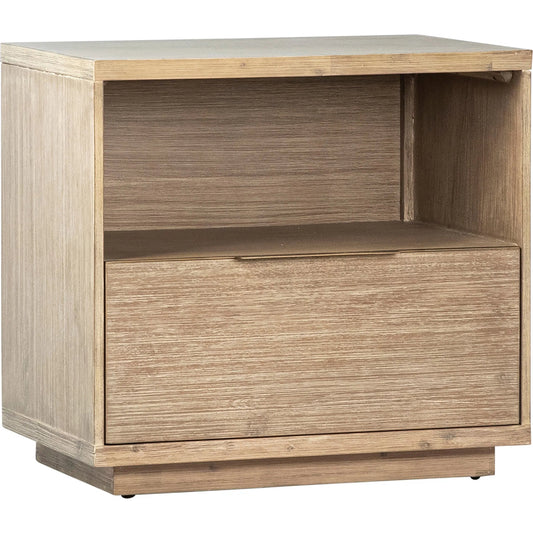 Finn Modern Storage Nightstand by Arch & Plane in natural, brown and light warm wash sealed finish. Made from acacia wood in a modern style.