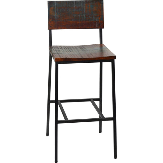 004 SI-1924460 | Primary Silo | Margie High Back Industrial Bar Stool by Arch & Plane in antique black. Made from acacia in a modern style.