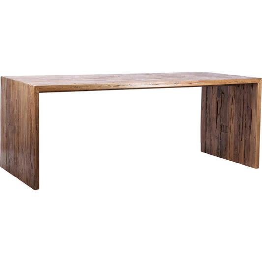 Reclaimed Wood Waterfall Dining Table by Arch & Plane in natural, brown and medium brown wax sealed finish. Made from reclaimed teak wood in a modern style.