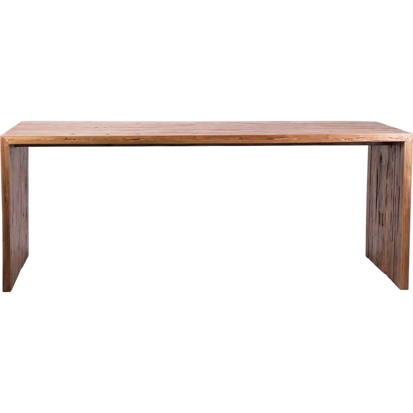 003 SI-2075282 | Unknown | Reclaimed Wood Waterfall Dining Table by Arch & Plane in natural, brown and medium brown wax sealed finish. Made from reclaimed teak wood in a modern style.