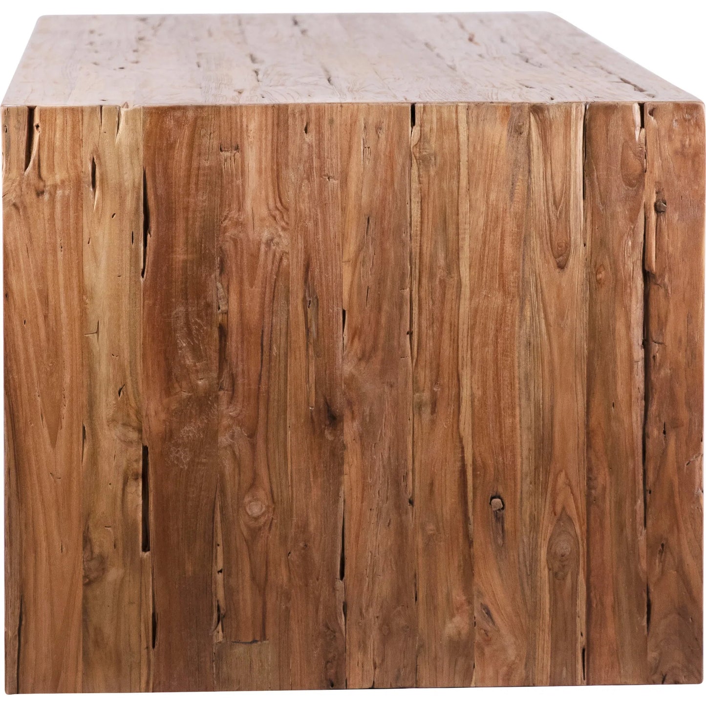 004 SI-2075282 | Unknown | Reclaimed Wood Waterfall Dining Table by Arch & Plane in natural, brown and medium brown wax sealed finish. Made from reclaimed teak wood in a modern style.