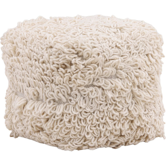 Menta Pouf by Arch & Plane in ivory. Made from twisted looped wool in a transitional style.