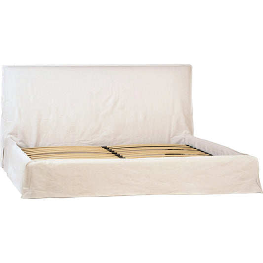 Anahi Upholstered Slipcover Platform Panel Bed in Ivory Linen by Arch & Plane in ivory. Made from linen in a modern style.