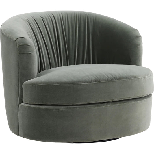 Azura Swivel Chair by Arch & Plane in sapphire sage. Made from velvet fabric in a transitional style.