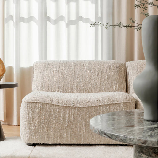 Madeline Modular Sectional - Armless Chair by Arch & Plane in napa beige. Made from textured boucle fabric in a transitional style.