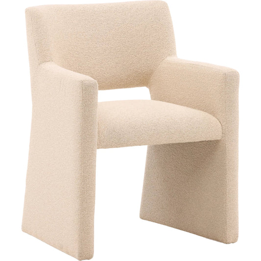 Larson Dining Chair by Arch & Plane in everest sand. Made from polyester upholstery in a transitional style.