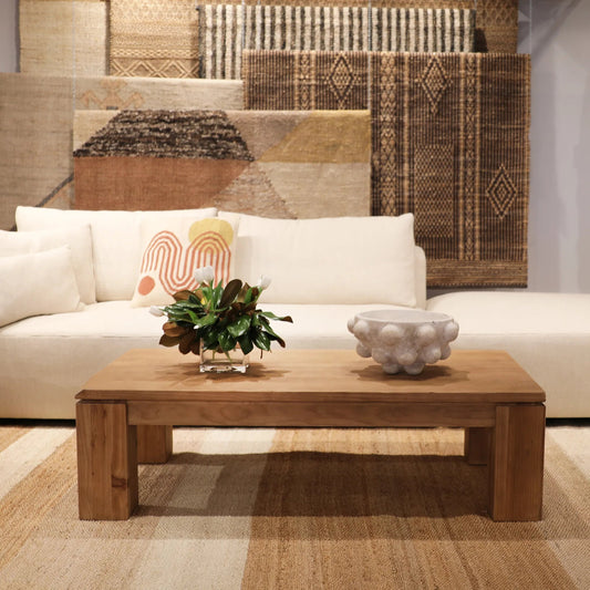 Amaya Coffee Table by Arch & Plane in natural. Made from reclaimed pine wood in a transitional style.
