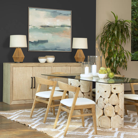Sonya Sideboard by Arch & Plane in light warm wash. Made from reclaimed pine wood in a transitional style.