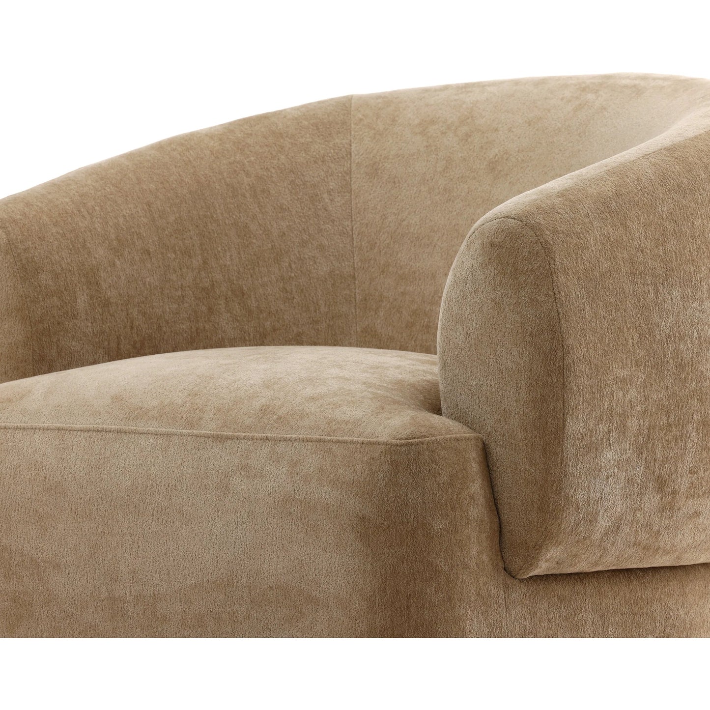 006 SI-2440601 | Closeup | Elenor Swivel Chair by Arch & Plane in jasper sand. Made from chenille fabric, rubber wood in a transitional style.
