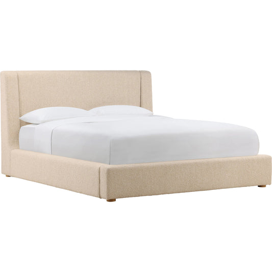 Leiland Bed by Arch & Plane in wilshire sand. Made from chunky boucle fabric in a transitional style.