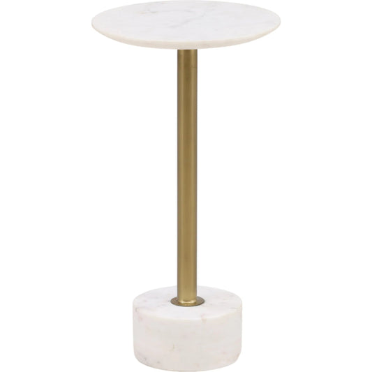 Rachael End Table by Arch & Plane in white, antique brass. Made from marble, iron in a modern style.