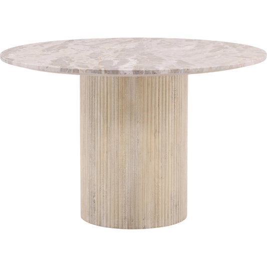 Nyla Dining Table by Arch & Plane in light natural. Made from tendu marble, mango wood in a transitional style.
