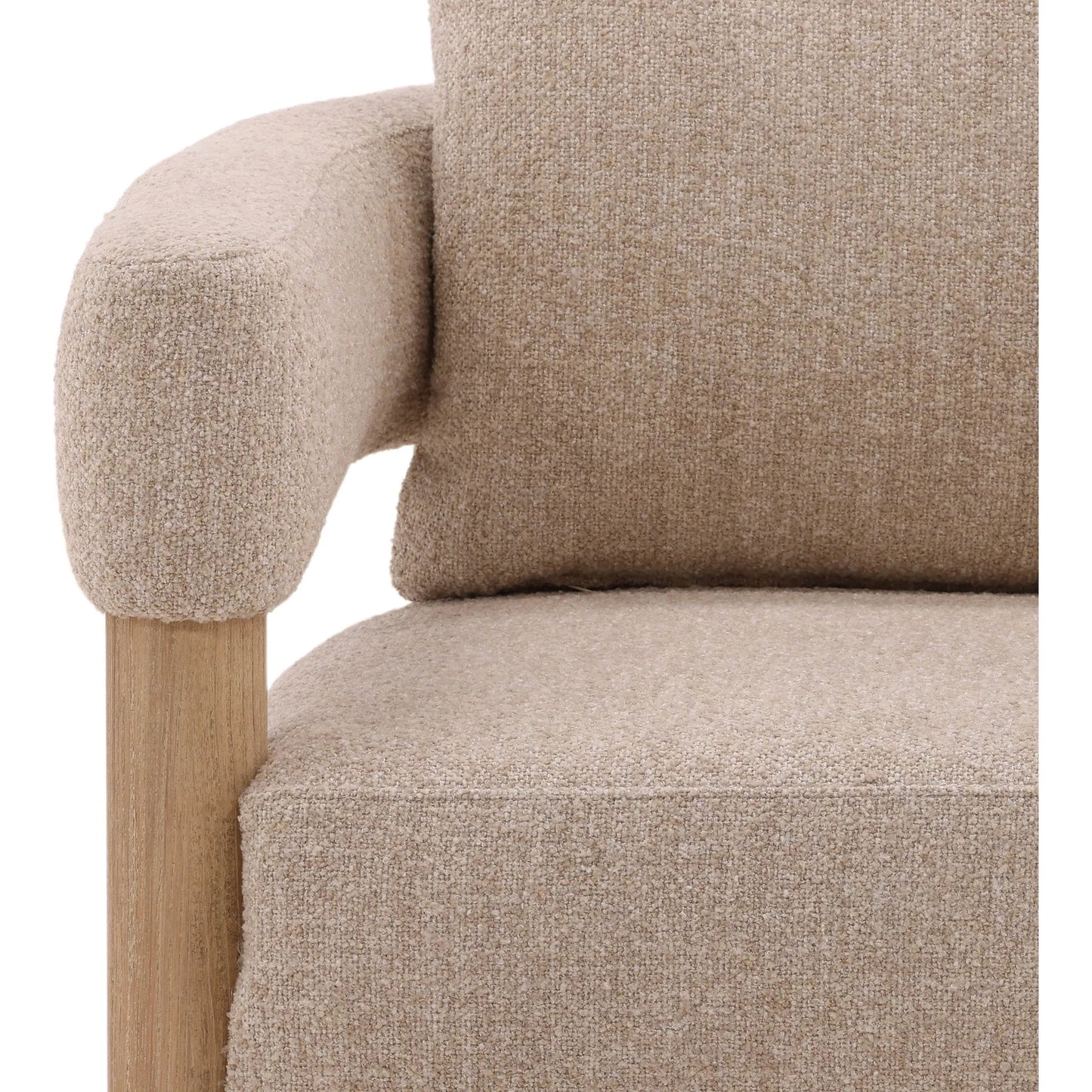 007 SI-2350849 | Closeup | Theo Occasional Chair by Arch & Plane in yukon beige, natural. Made from polyester blend fabric, rubber wood in a transitional style.
