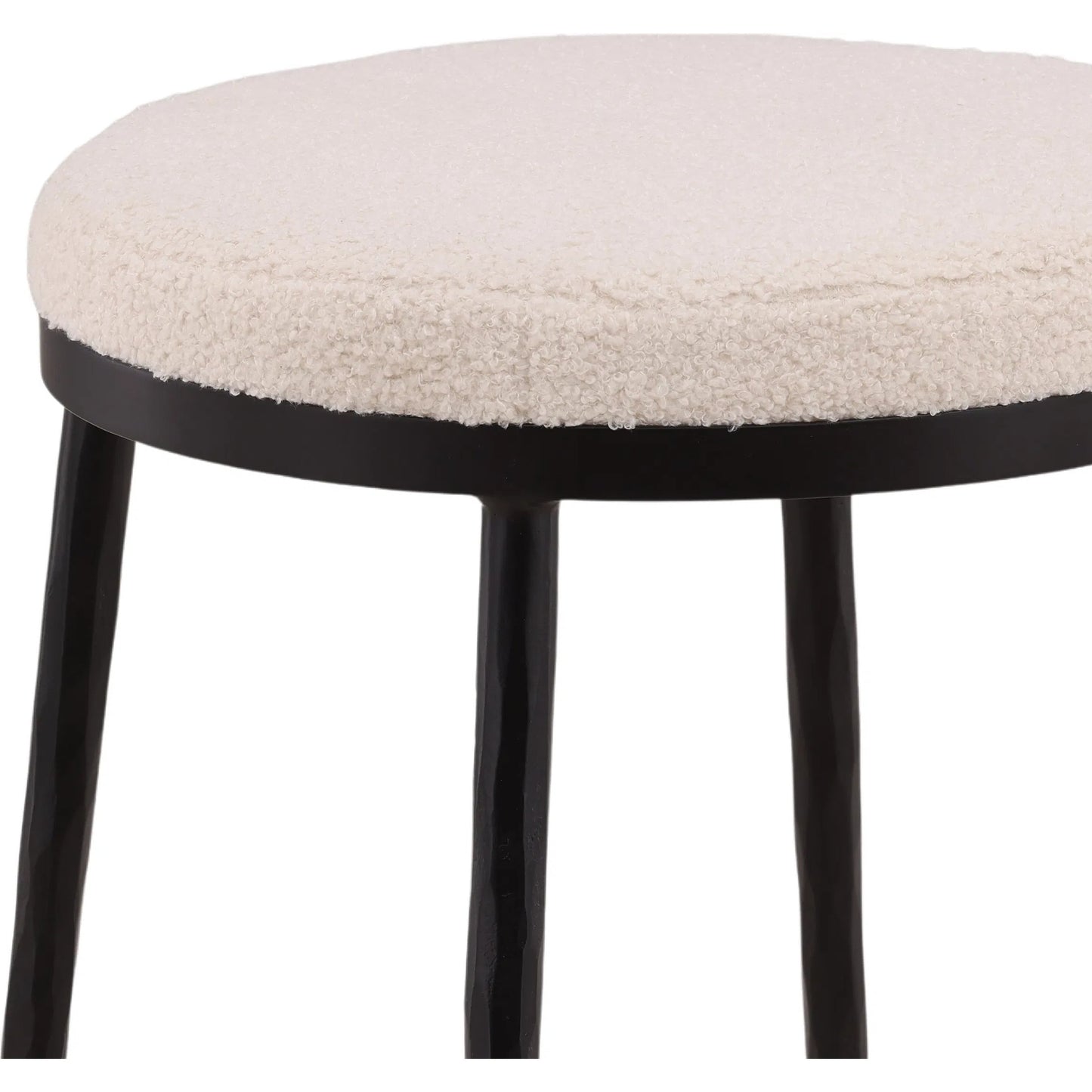 004 SI-2533000 | Closeup | Kacie Barstool by Arch & Plane in ivory, black. Made from cotton boucle fabric, iron in a unique style.