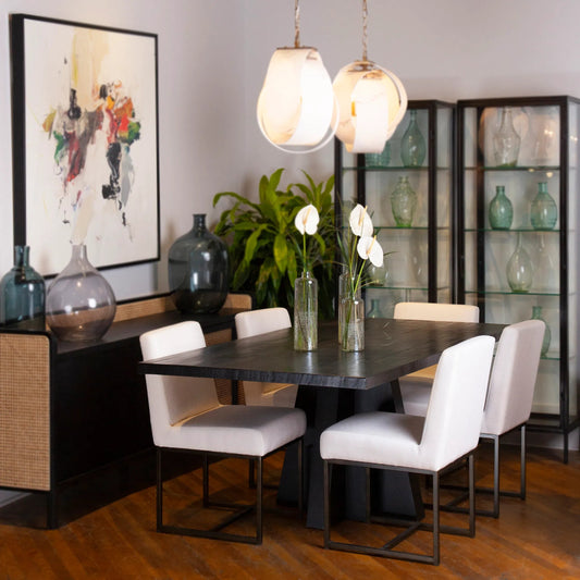 Veronica Pine Dining Table by Arch & Plane in matte black. Made from reclaimed pine in a modern style.
