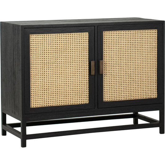 Reagan Exotic Teak and Rattan 2-Door Sideboard by Arch & Plane in black, light brown. Made from teak in a cottage & farmhouse style.