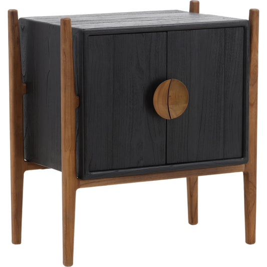 Emberly Nighstand by Arch & Plane in black, natural. Made from mindi wood, teak wood in a modern style.