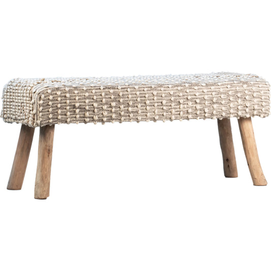 Marlie Handwoven Wool Bench by Arch & Plane in brown and natural finish. Made from handwoven wool, eucalyptus wood in a modern style.
