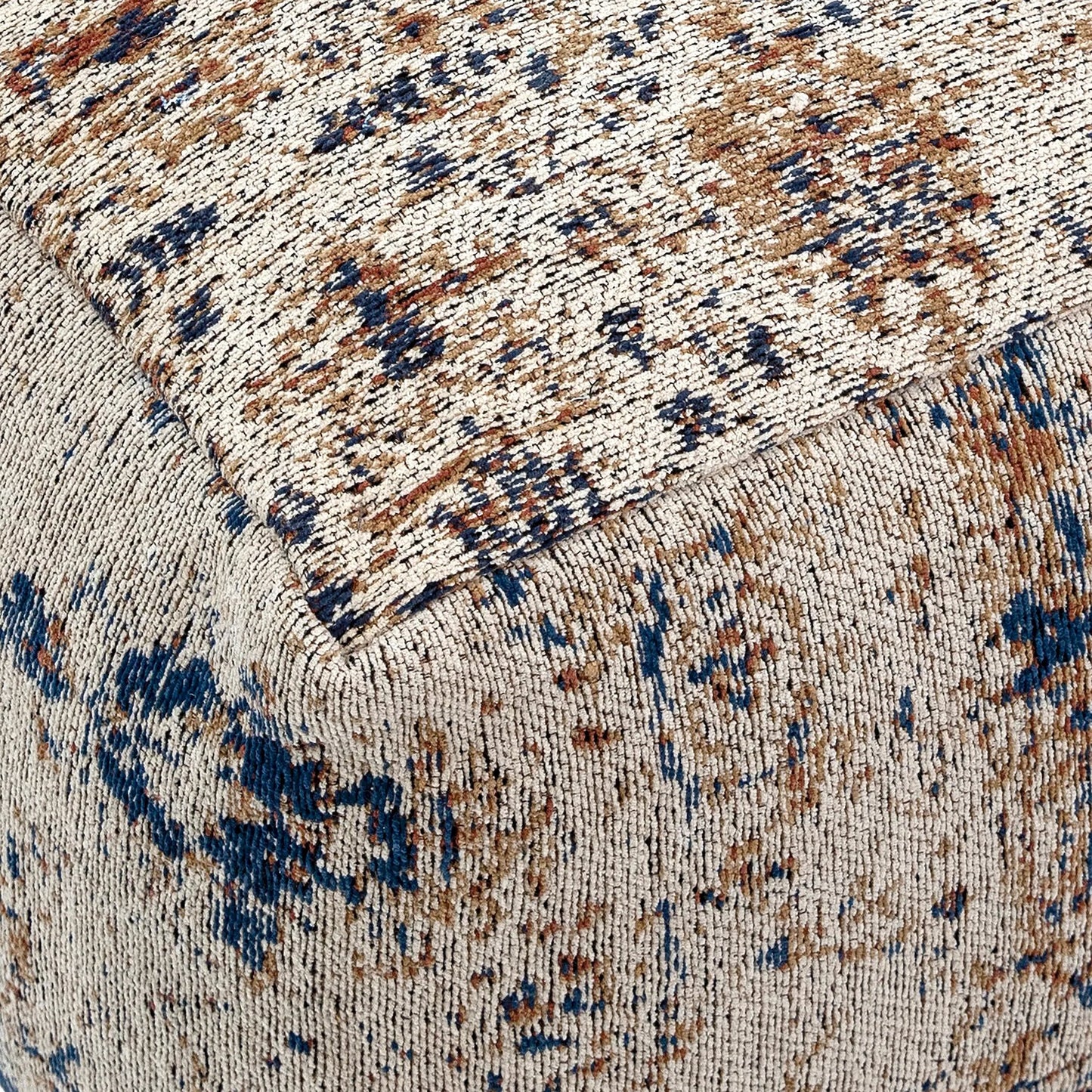 002 SI-2075356 | Closeup | Kenzo Vintage Inspired Pouf by Arch & Plane in blue, grey, multi, pattern. Made from cotton in a modern style.