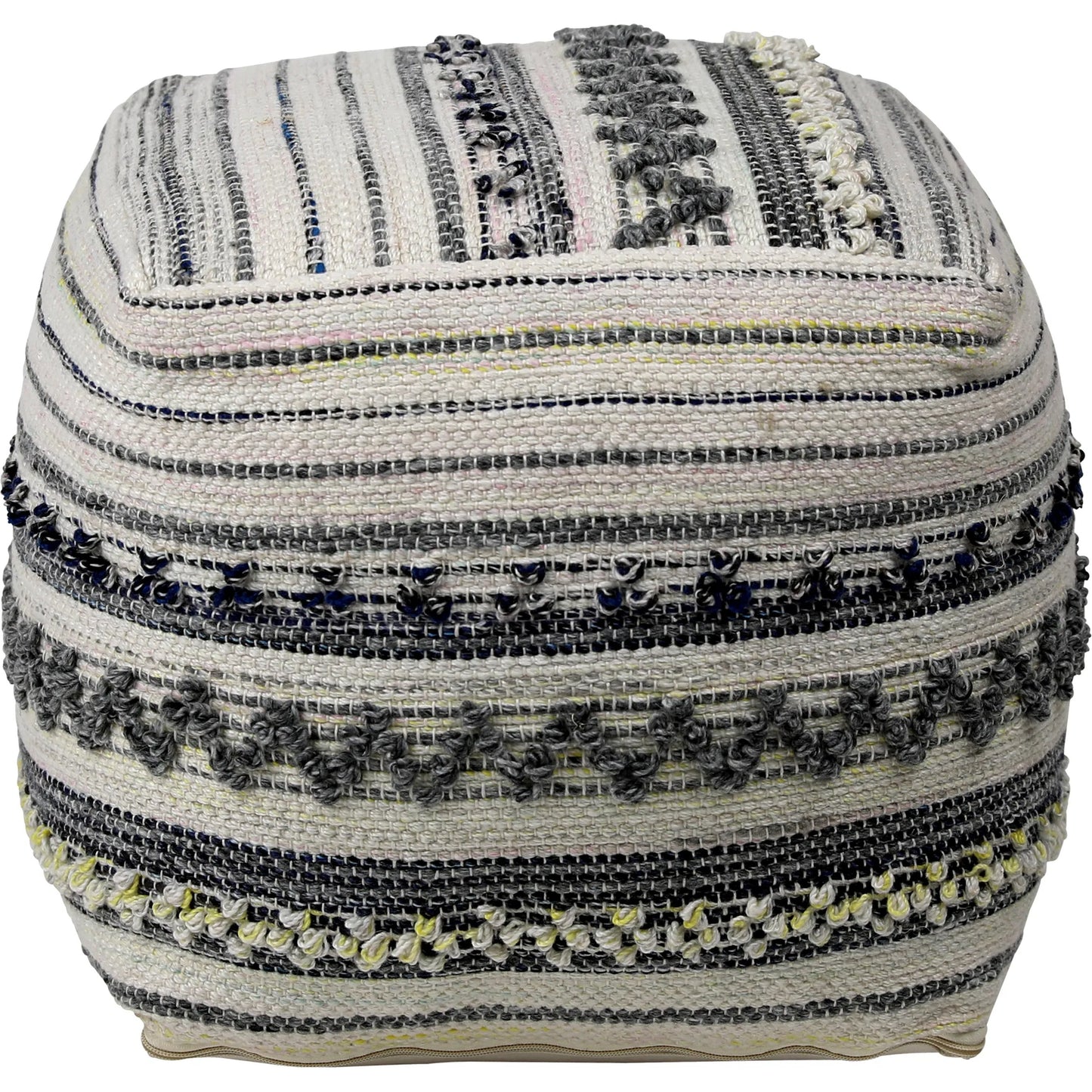002 SI-2350891 | Additional Silo | Elsie Outdoor Pouf by Arch & Plane in multicolor grey, white. Made from handwoven pet yarn in a rustic style.