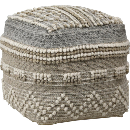 001 SI-2350893 | Primary Silo | Benedict Pouf by Arch & Plane in grey, taupe, ivory. Made from handwoven wool in a rustic style.