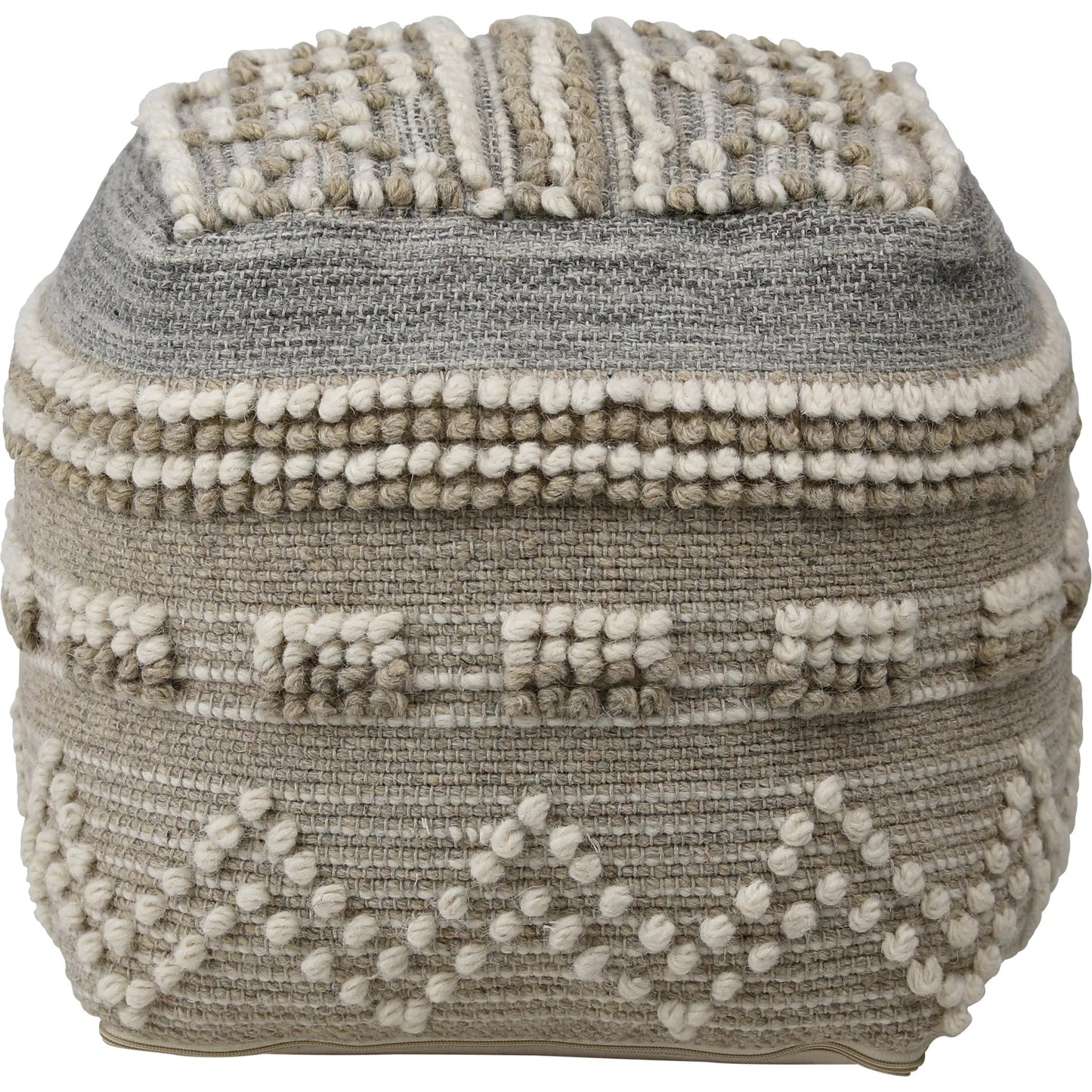 002 SI-2350893 | Additional Silo | Benedict Pouf by Arch & Plane in grey, taupe, ivory. Made from handwoven wool in a rustic style.