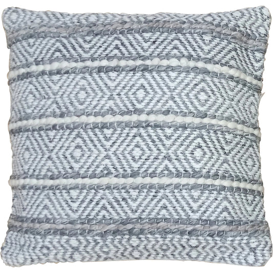 Adir Outdoor Pillow by Arch & Plane in grey, ivory. Made from handwoven pet yarn in a rustic style.